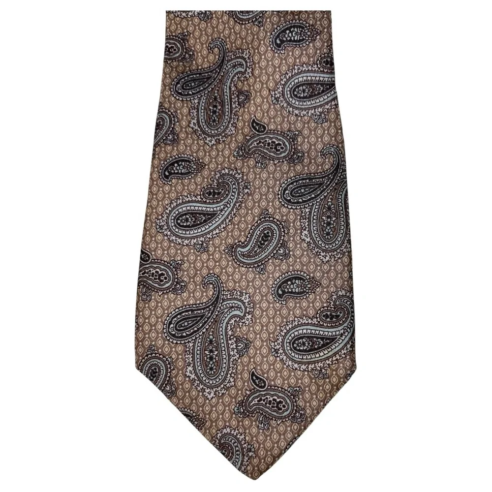 Liberty Of London Necktie Men’s Tan Brown Purple Blue 57x3.5 Tie 100% Silk